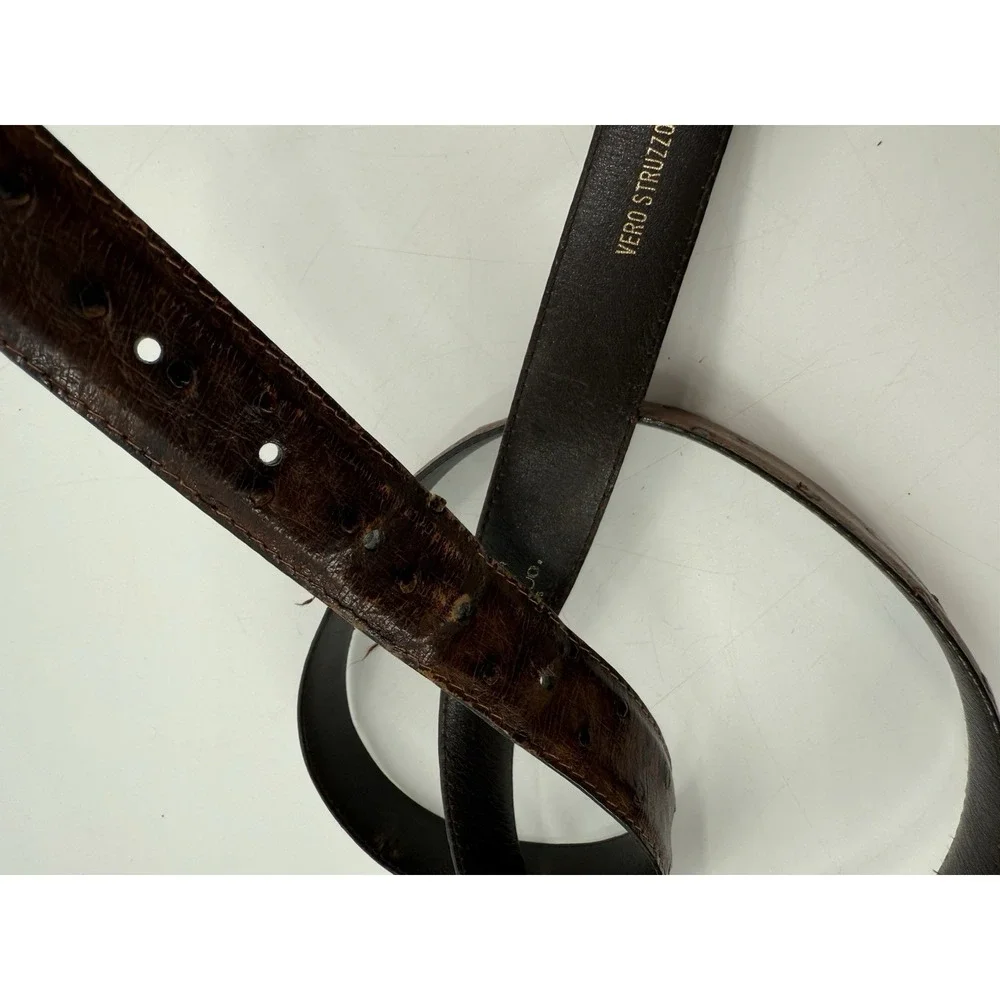 Vero Struzzo Carroll & Co Ostrich Leather‎ Belt Size 44 Cognac Made In Italy